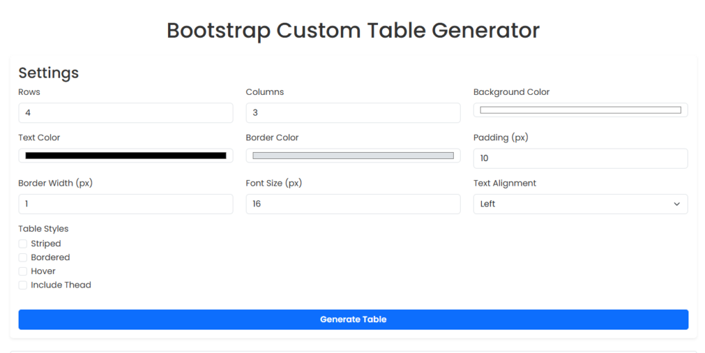Bootstrap table generator — BootstrapTools