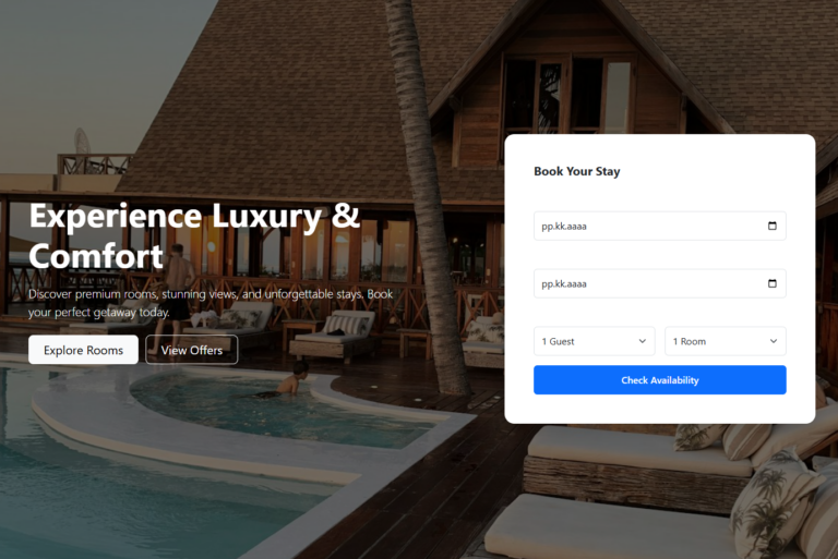 Hotel Landing Page Hero with Booking Form (Bootstrap 5.3)