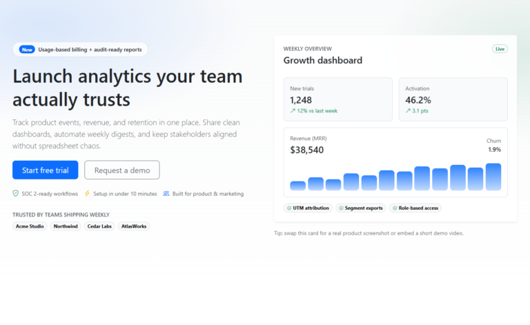 SaaS Product Hero Section with CTAs, Trust Badges, and Feature Highlights (Bootstrap 5.3)